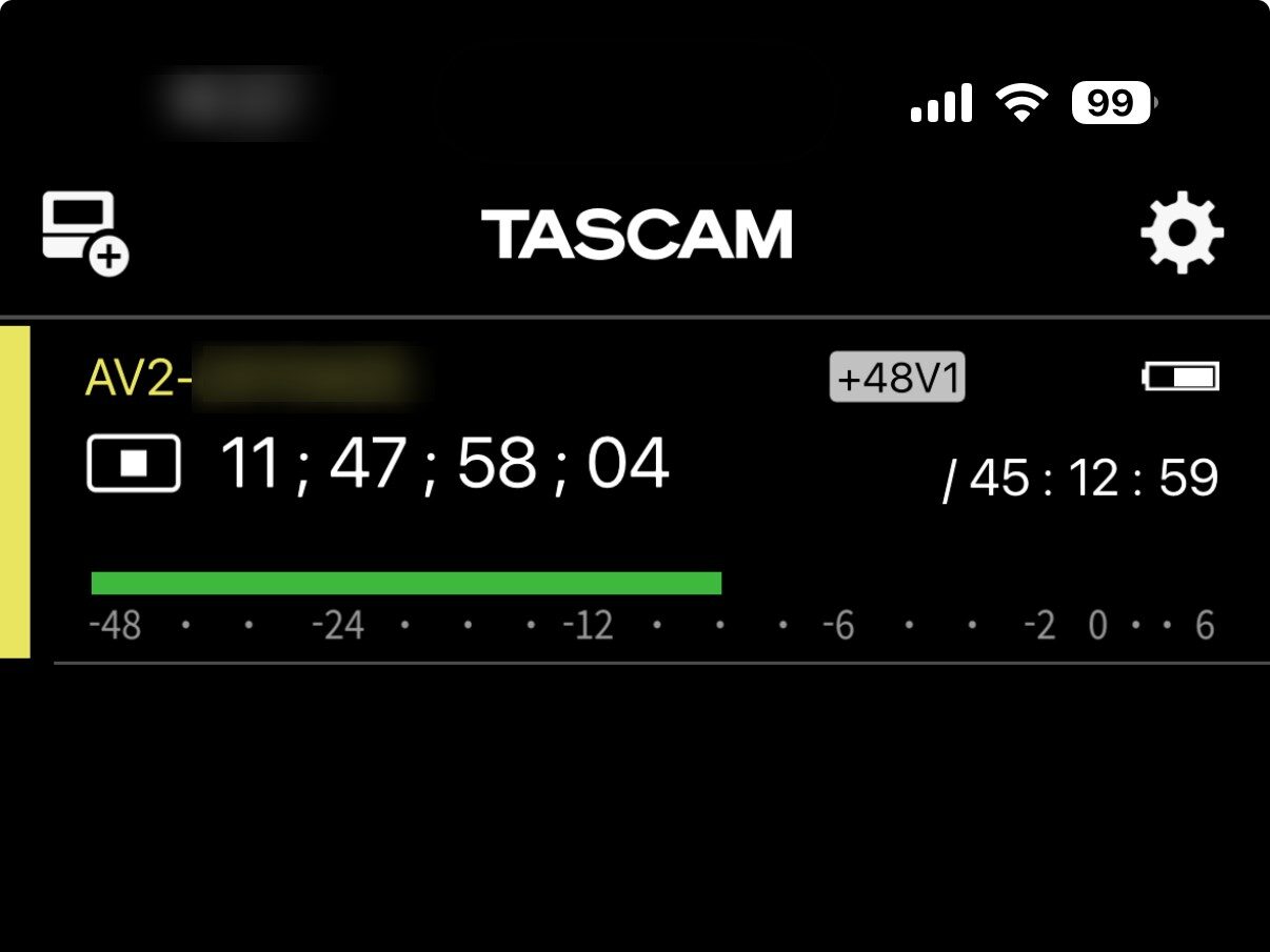 TASCAM RECORDER CONNECTの画面の一部