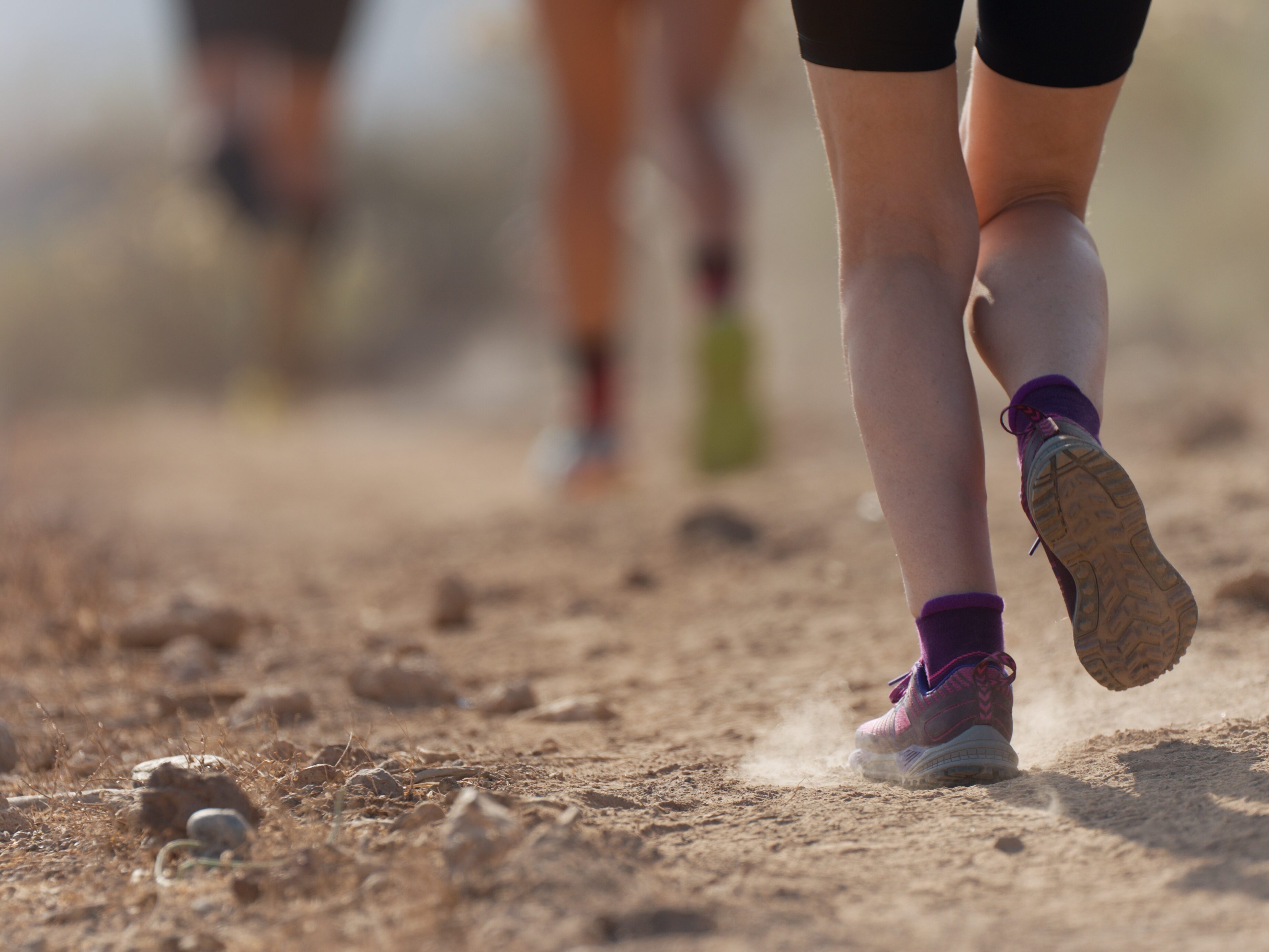 GroupOfYoungAdultsCompetitionAndRunningTogetherThroughTrails - HASEBLO 砂利道を走るイメージ